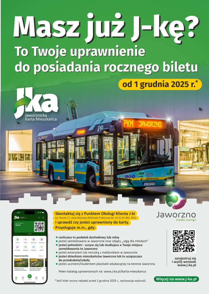 Od 1 grudnia bilet roczny razem z Jaworznicką Kartą Mieszkańca…